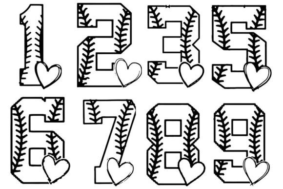 Baseball Number Heart SVG Bundle