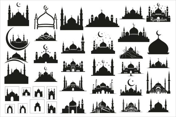 Beautiful Ramadan Mosque Silhouette Pack Graphics
