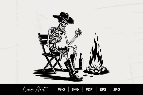 Cowboy Skeleton Campfire SVG: Graphics & Illustrations
