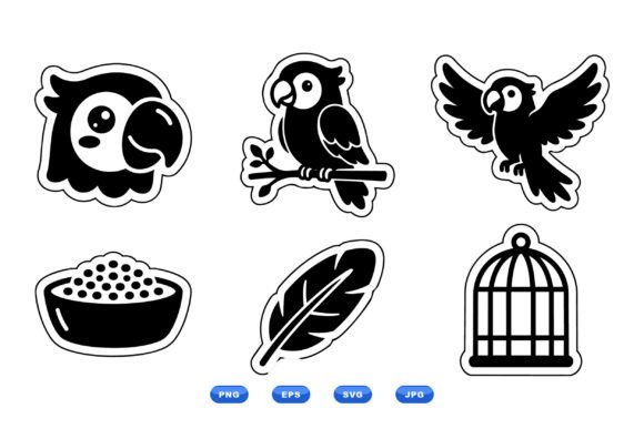 Cute Parrot Sticker SVG Set Graphics