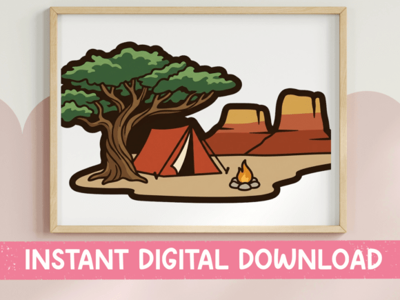 Desert Camping Scene Sticker Design: Graphics for Crafts