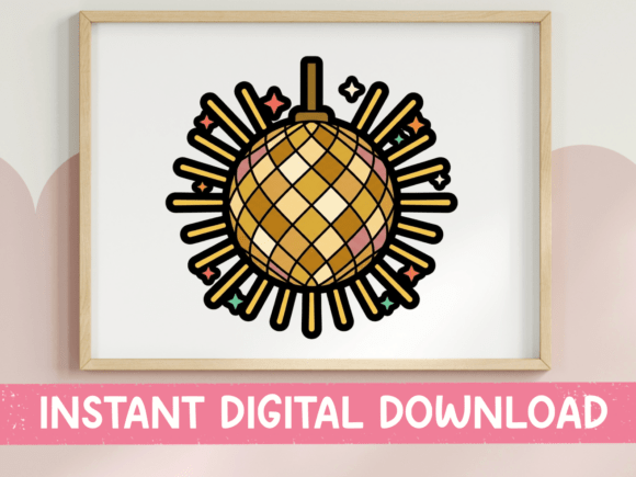 Gold Disco Ball Sunburst Sticker Design: Graphics & Crafts with Energy