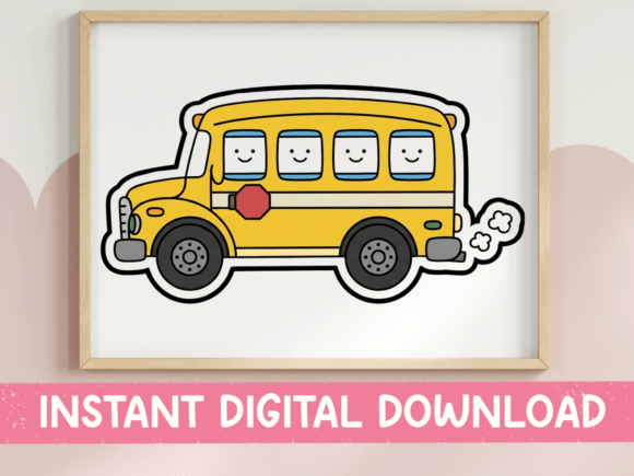 Kawaii School Bus with Happy Kids Graphics
