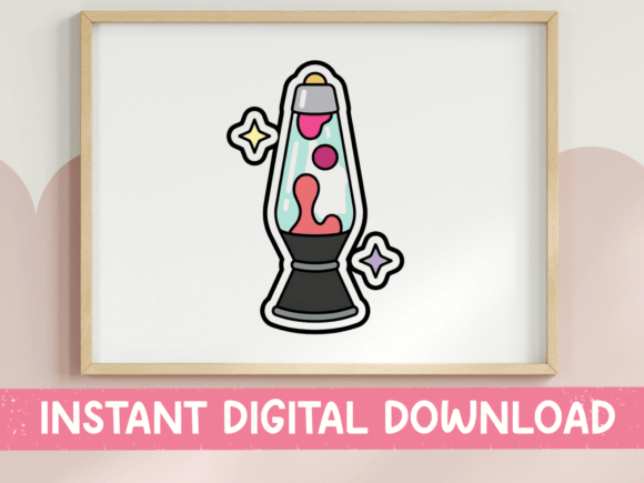 Retro Lava Lamp Sticker Design: Graphics & Crafts for Editorial Use