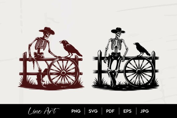 Skeleton Cowboy Raven SVG Graphics
