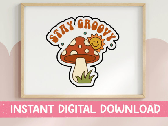 Stay Groovy Mushroom Retro Sticker: Graphics & Crafts for Local Business