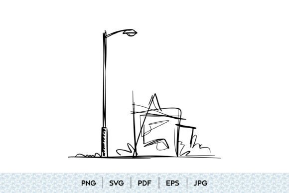 Urban Street Scene Line Art SVG